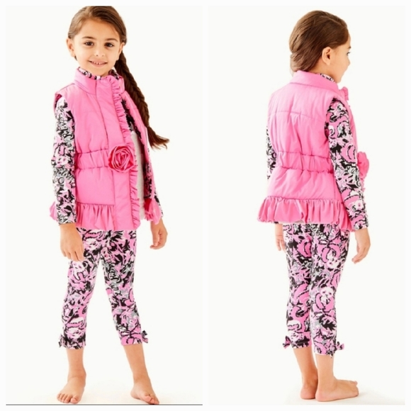 Lilly Pulitzer CAYLEE Pink Puffer Vest Rosette Ruffle Snap Activewear Barbie - Picture 9 of 9